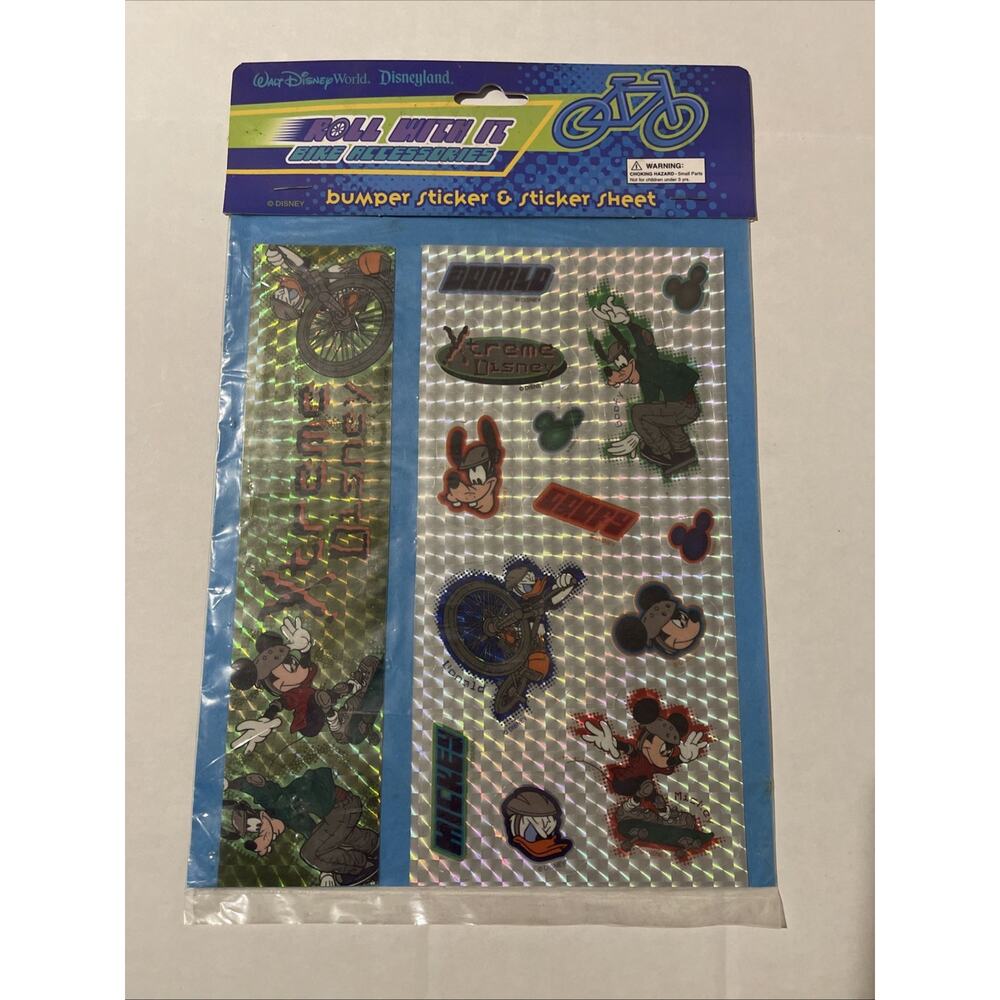 Walt Disney World Disneyland Roll with‎ It Bike Bumper + Sticker Sheet NOS Y2K